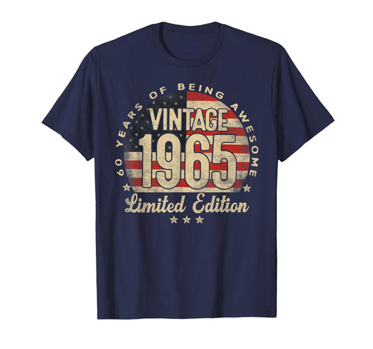 Vintage 1965 Limited Edition 60-Year-Old Gifts USA Flag T-Shirt