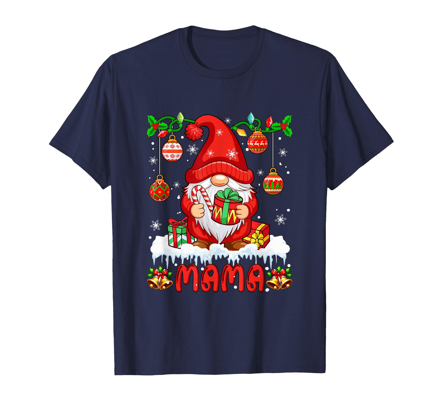 Mama Christmas Gnome Colorful Lights Matching Family Group T-Shirt