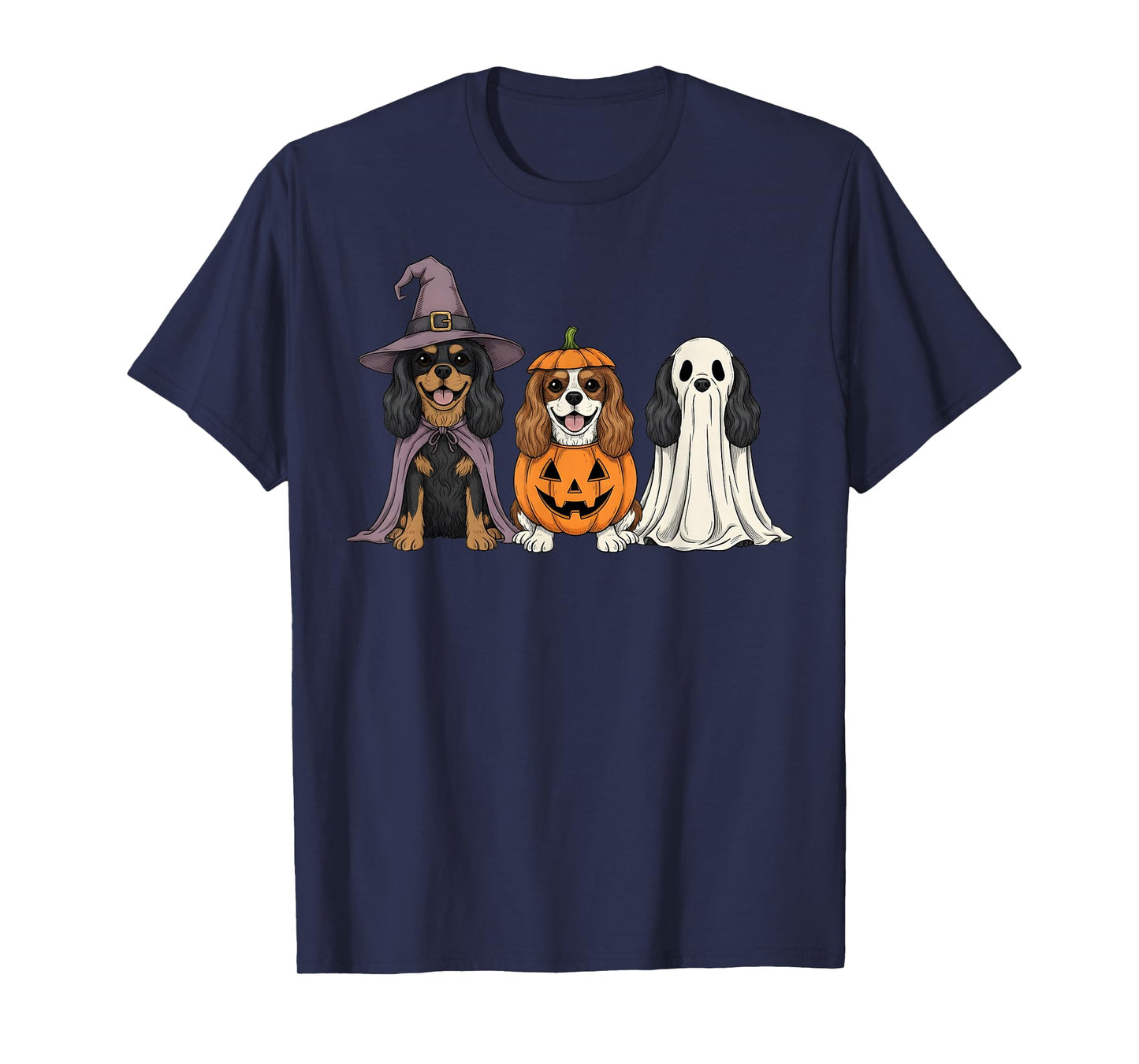 Spooky Ghost Cavalier King Charles Spaniel Pumpkin Halloween T-Shirt