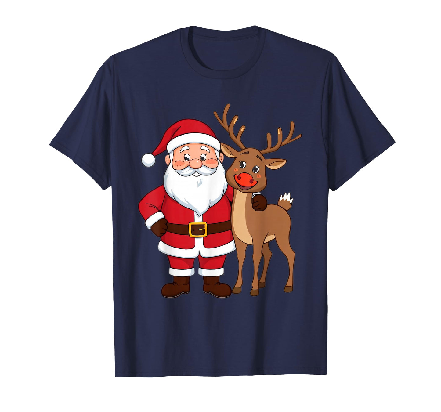 Cartoon Santa and Reindeer Holiday Character Design T-Shirt