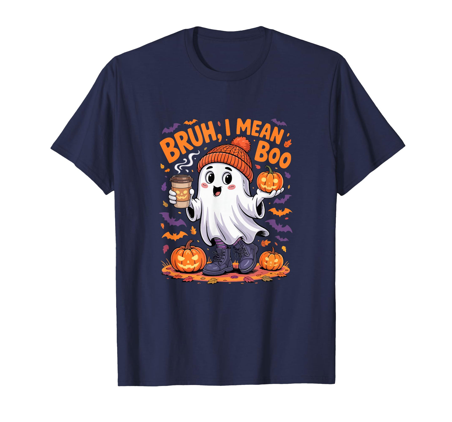 I Mean Boo Funny Joke Boo Ghost Drinking Coffee Halloween T-Shirt