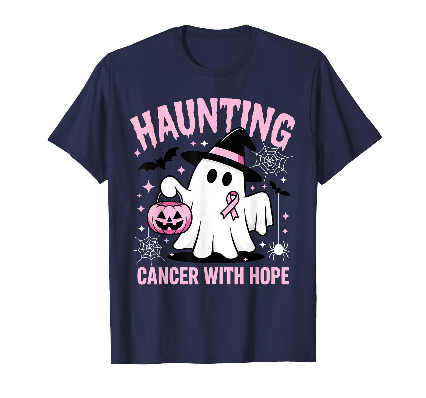 Haunting Cancer with Hope Halloween Pink Ribbon Awareness T-Shirt