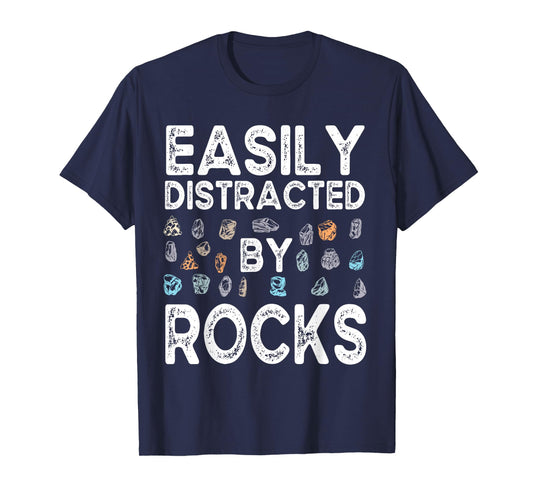 Easily Distracted By Rock Funny Vintage Rock Collector T-Shirt