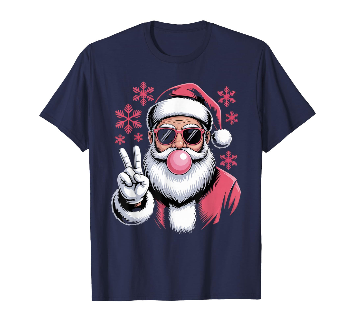 Santa Peace Sign Bubblegum Christmas Vibe T-Shirt