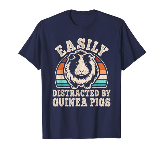 Easily Distracted by Guinea Pigs Retro Men Women T-Shirt
