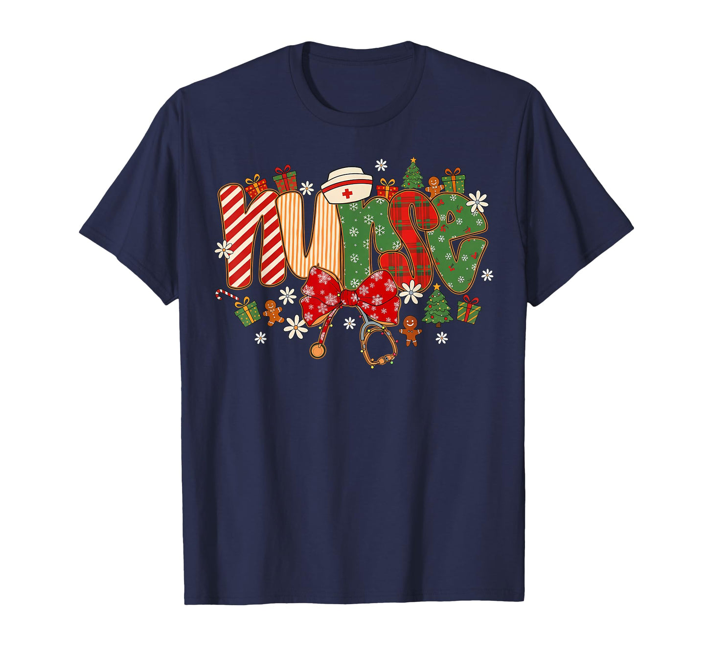 Nurse Medical Staff Christmas Stethoscope Bow Xmas Holiday T-Shirt