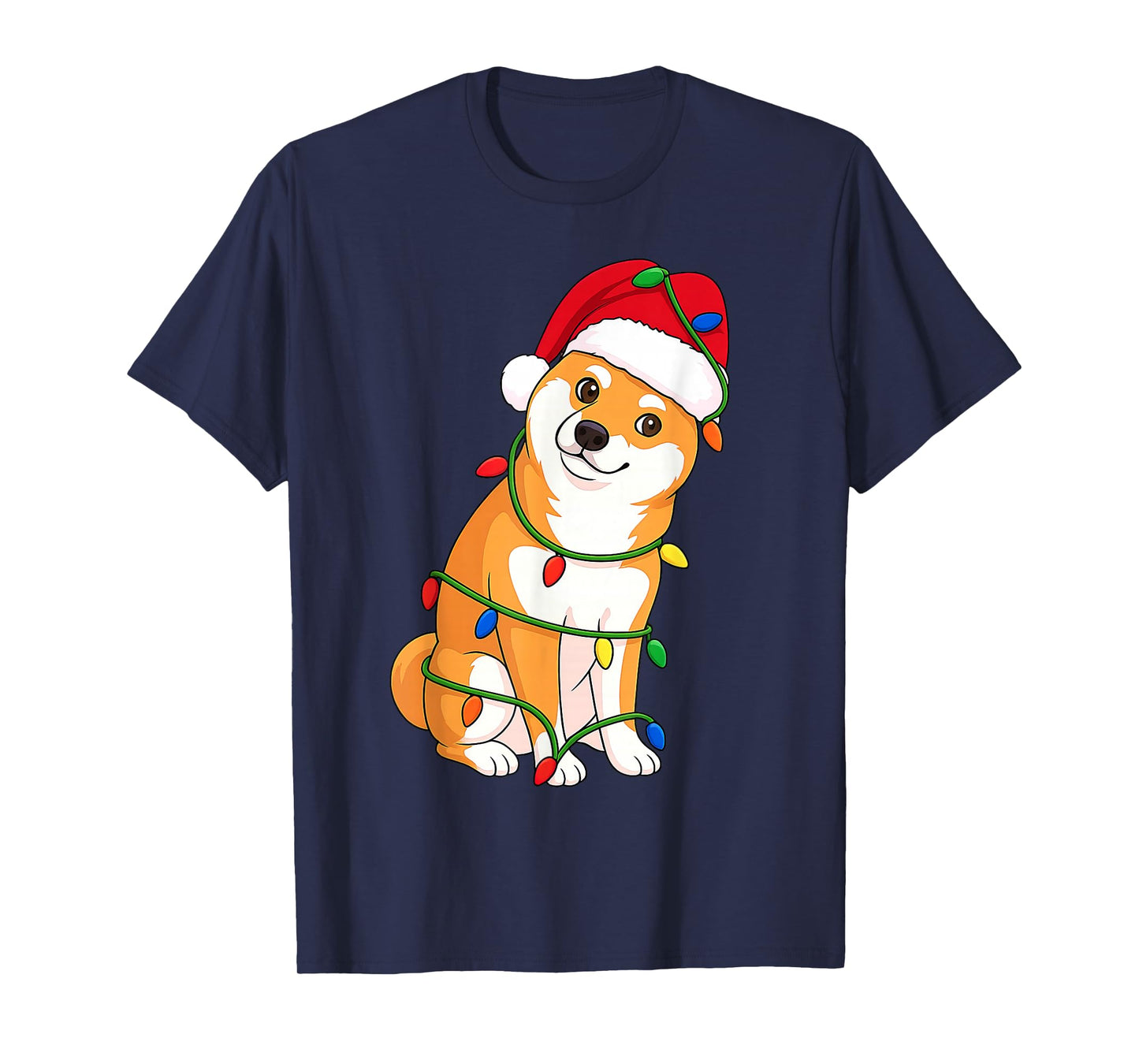 Shiba Inu Christmas Tree Lights Holiday Dog Lover T-Shirt