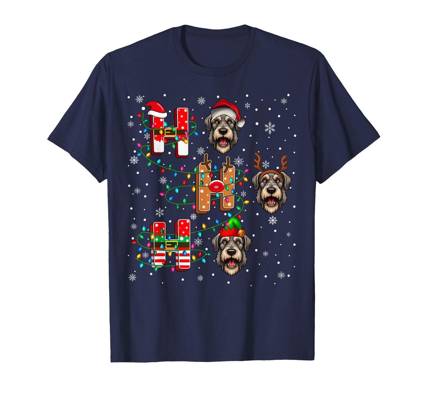 Ho Ho Ho Santa Hat Elf Matching Irish Wolfhound Dog Xmas T-Shirt