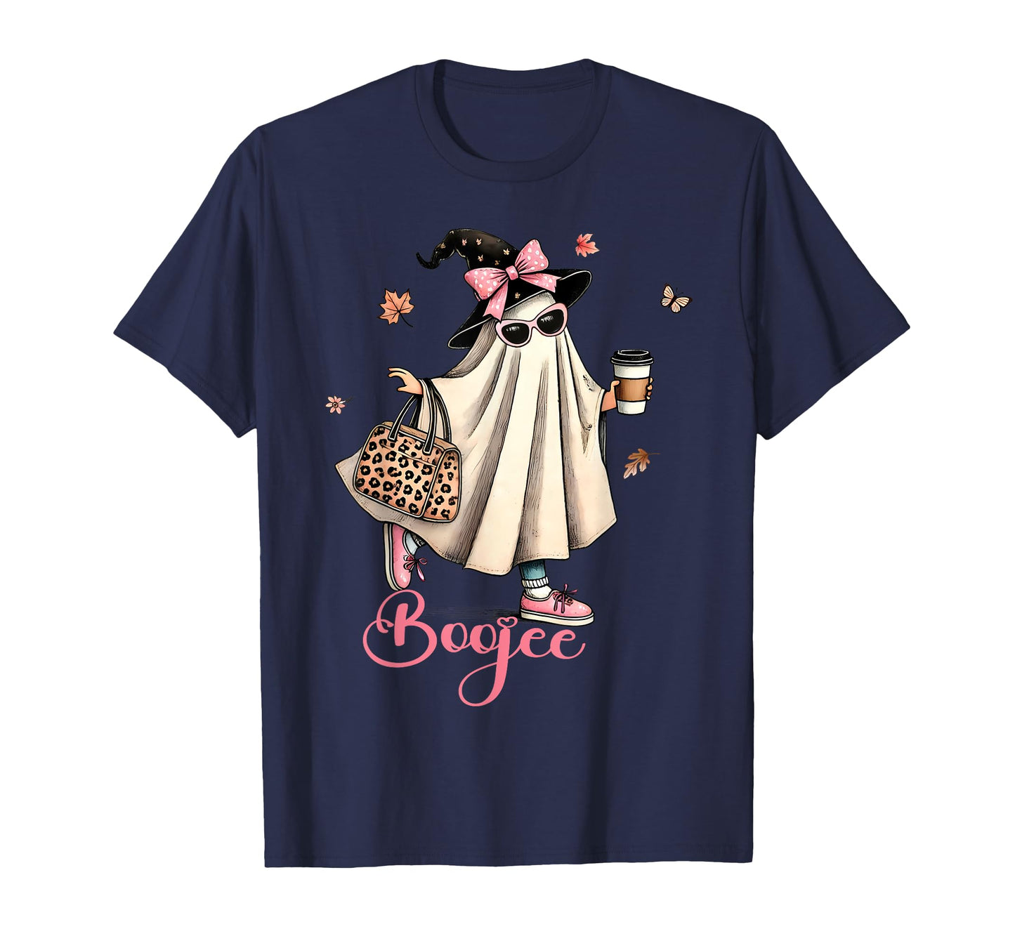Boo Jee Ghost Drinking Coffee Coquette Bow Halloween Women T-Shirt