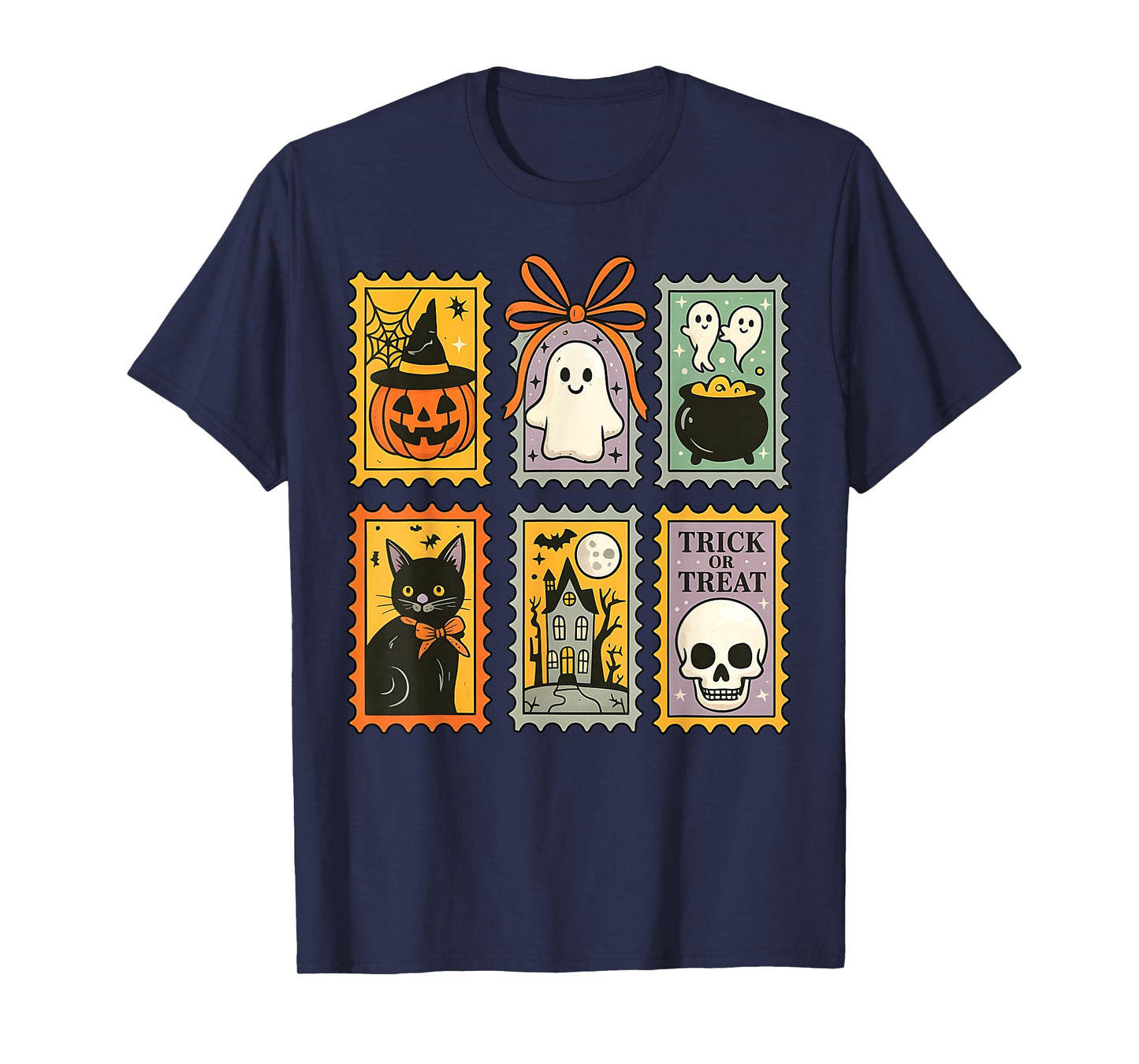 Retro Black Cat Witch Scary Halloween Pumpkin Women Men Kids T-Shirt