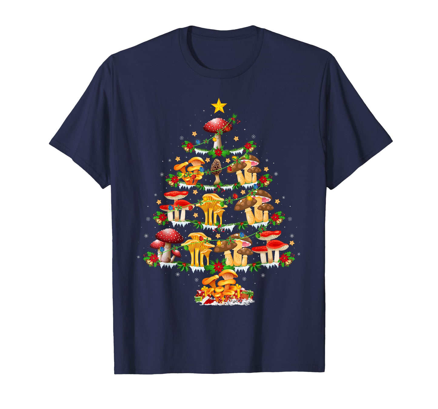 Mushroom Christmas Tree Lights Funny Mushroom Xmas T-Shirt