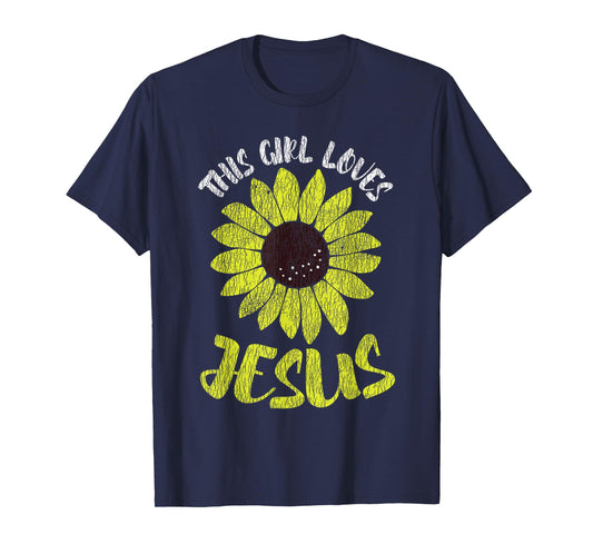 Vintage Sunflower This Girl Loves Jesus Women Christian T-Shirt