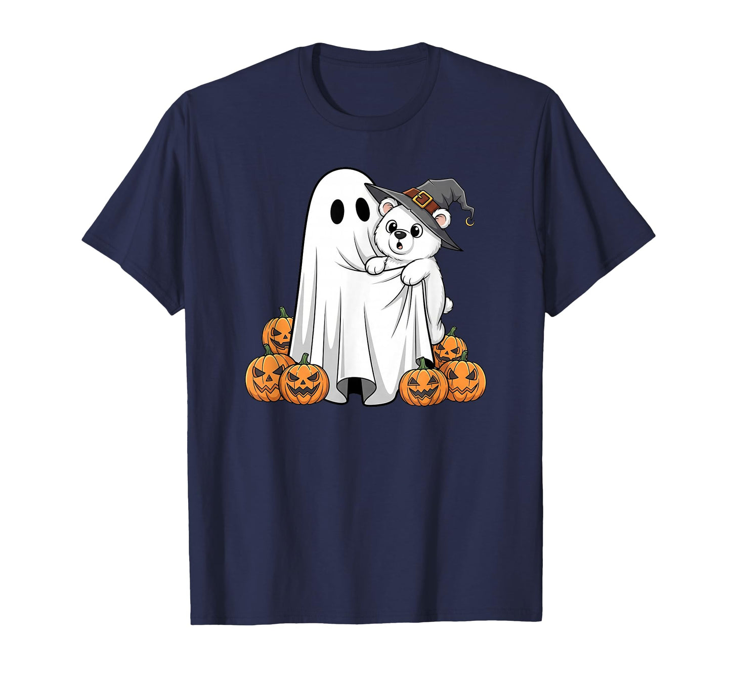 Funny Ghost Polar Bear Pumpkin Halloween Kids Mens Womens T-Shirt