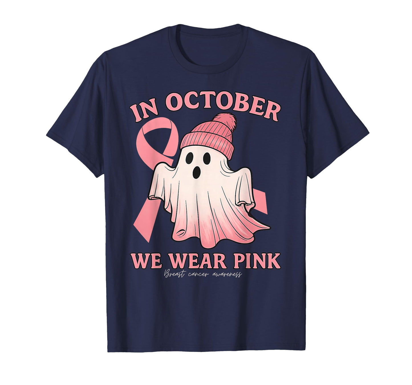 Breast Cancer Awareness Fighter Cute Pink Ghost Witch Pumpki T-Shirt