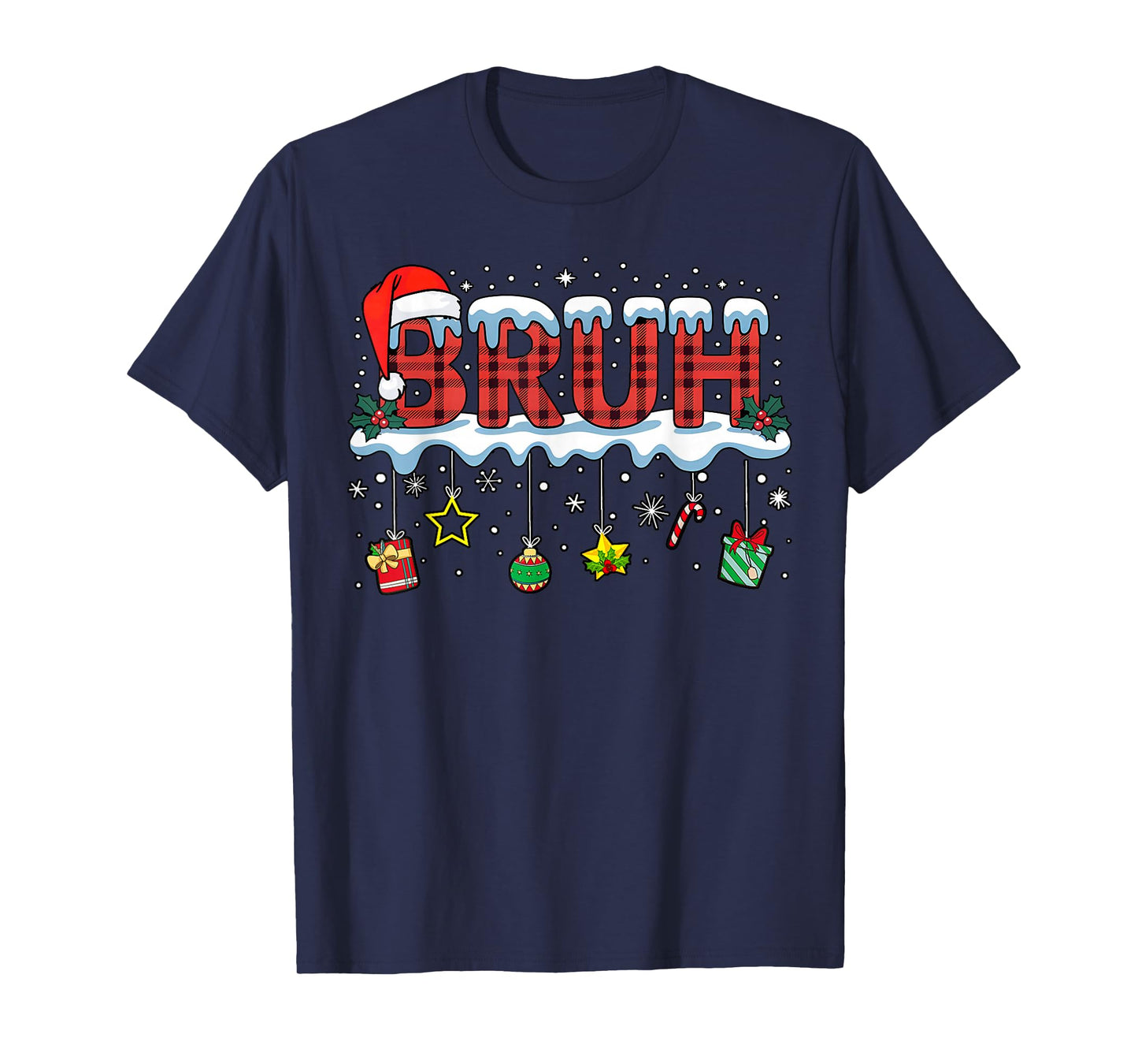 Bruh Funny Christmas Red Plaid Teens Youth Kids Xmas T-Shirt