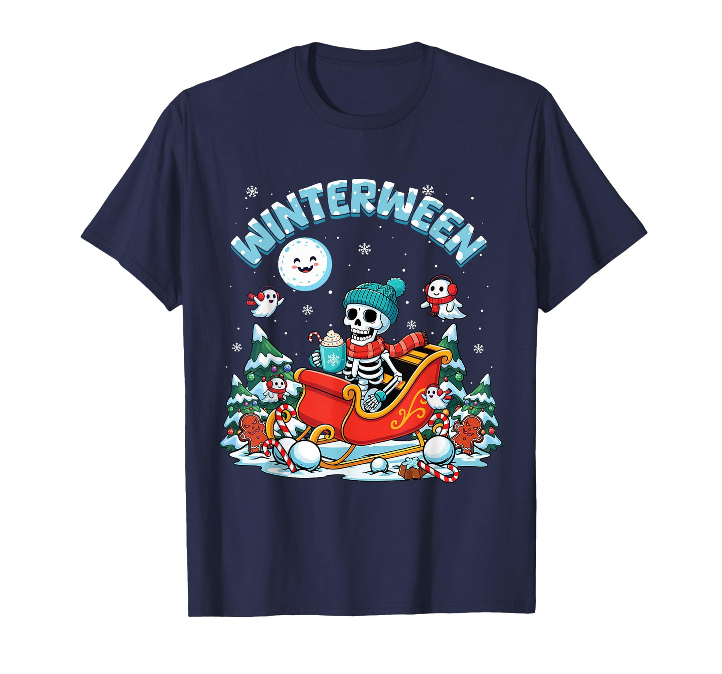 Winterween Winter Halloween Christmas Skeleton Sleigh T-Shirt