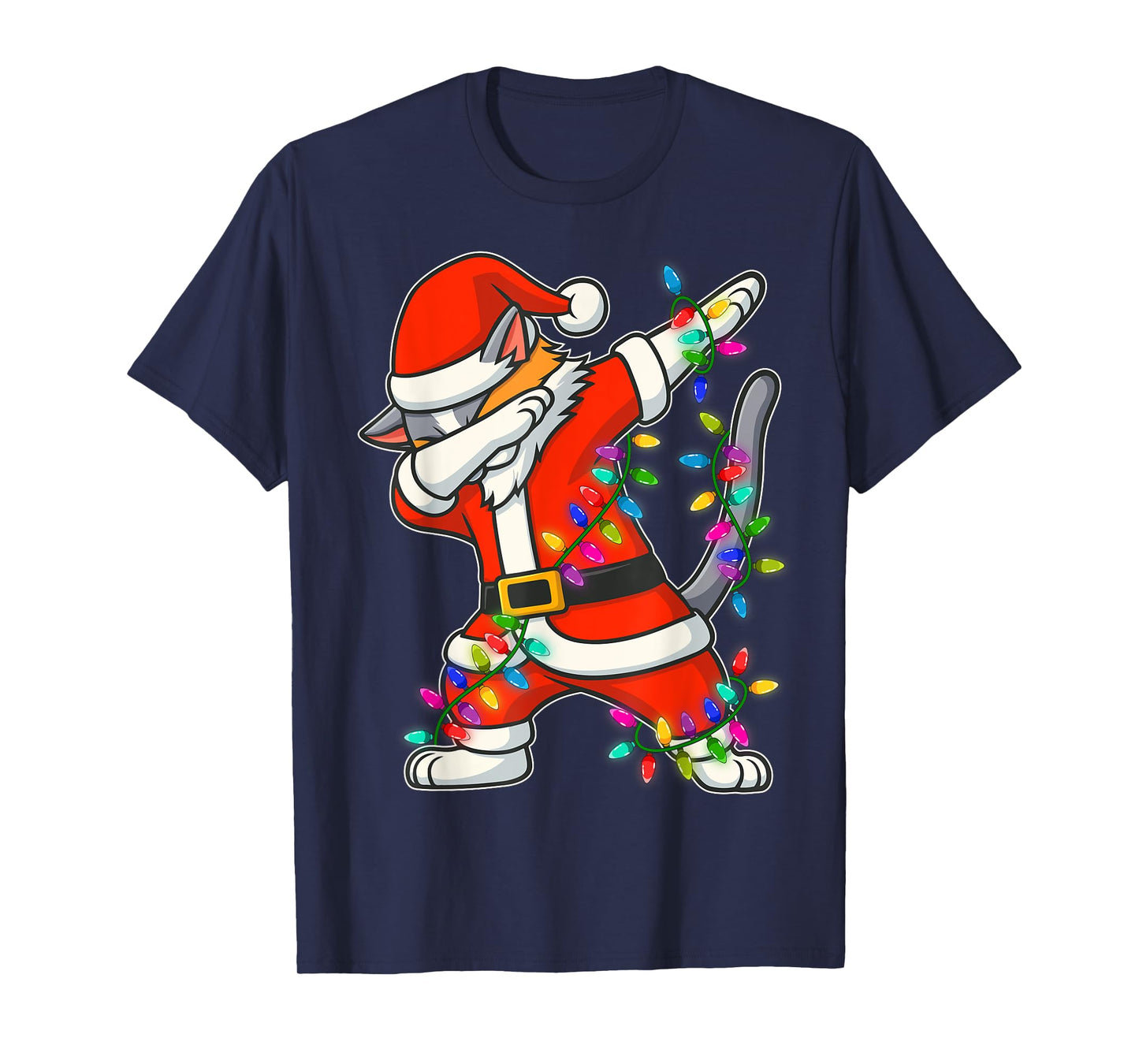 Christmas Cat Dabbing Lights Santa Xmas for Men Women Kids T-Shirt