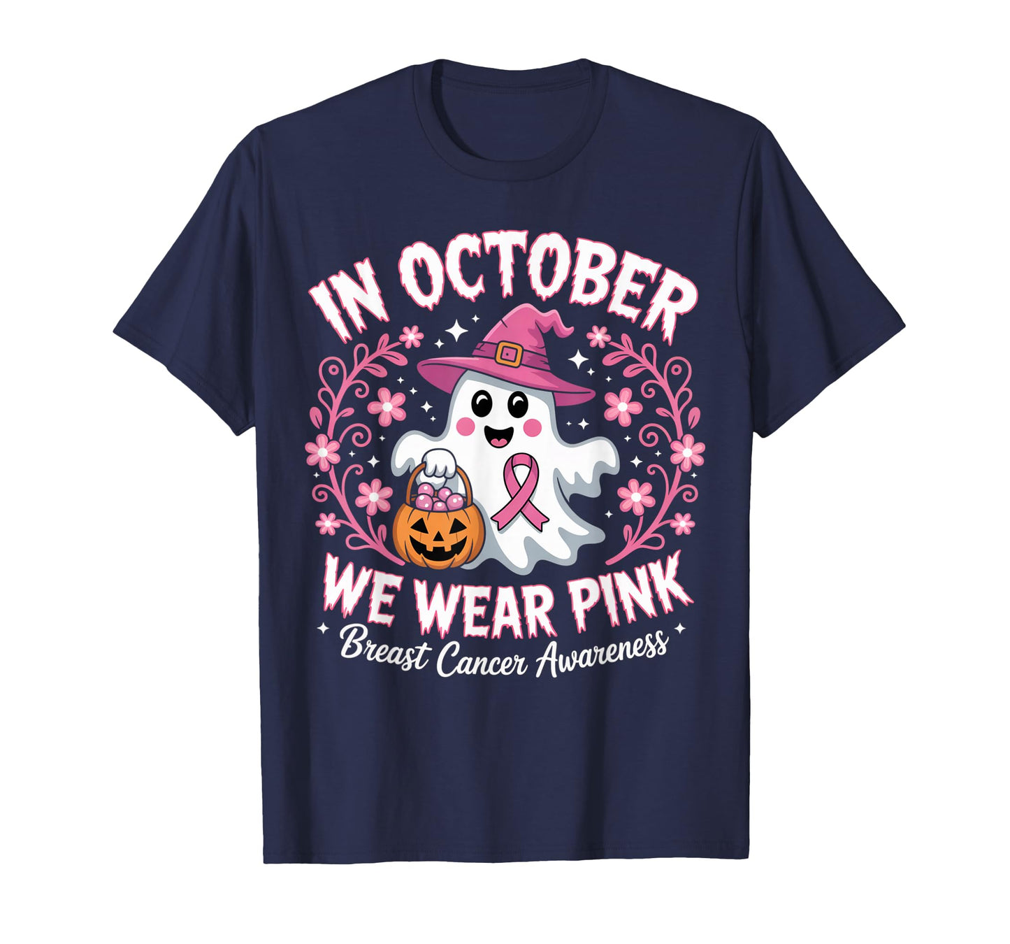 Breast Cancer Women Halloween in October We Wear Pink T-Shirt