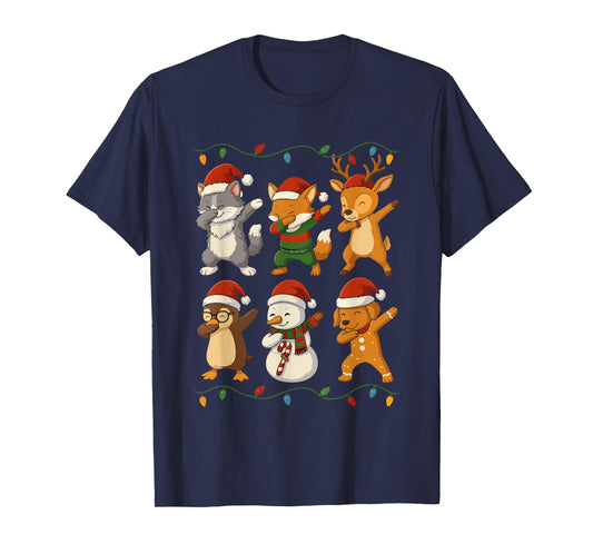 Dabbing Santa Cat Friends Christmas Boys Girls Men Xmas Dog T-Shirt