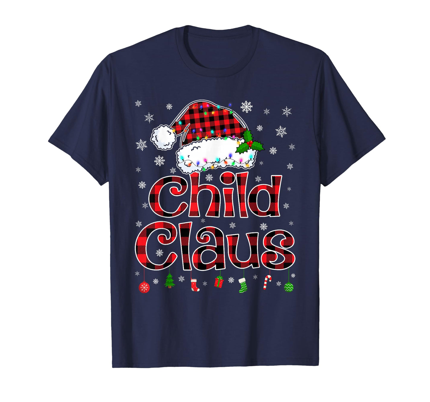 Child Claus Christmas Lights Xmas Pajama Matching Family T-Shirt