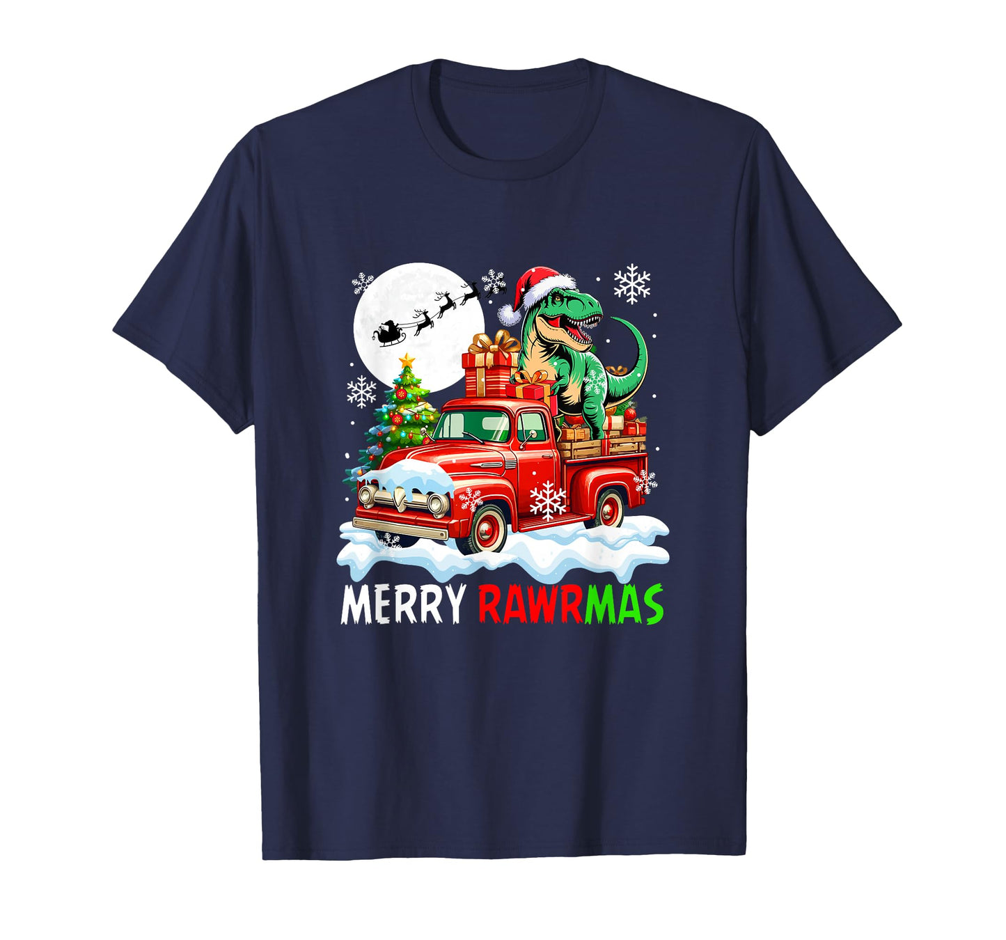 Merry Christmas Santa T-Rex On Pickup Truck Owner Kids T-Shirt