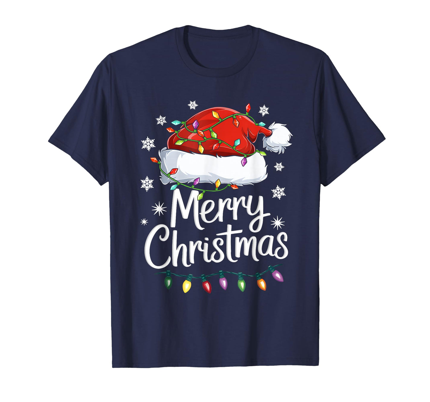 Merry Christmas Lights Red Santa Hat Xmas Family Men Women T-Shirt