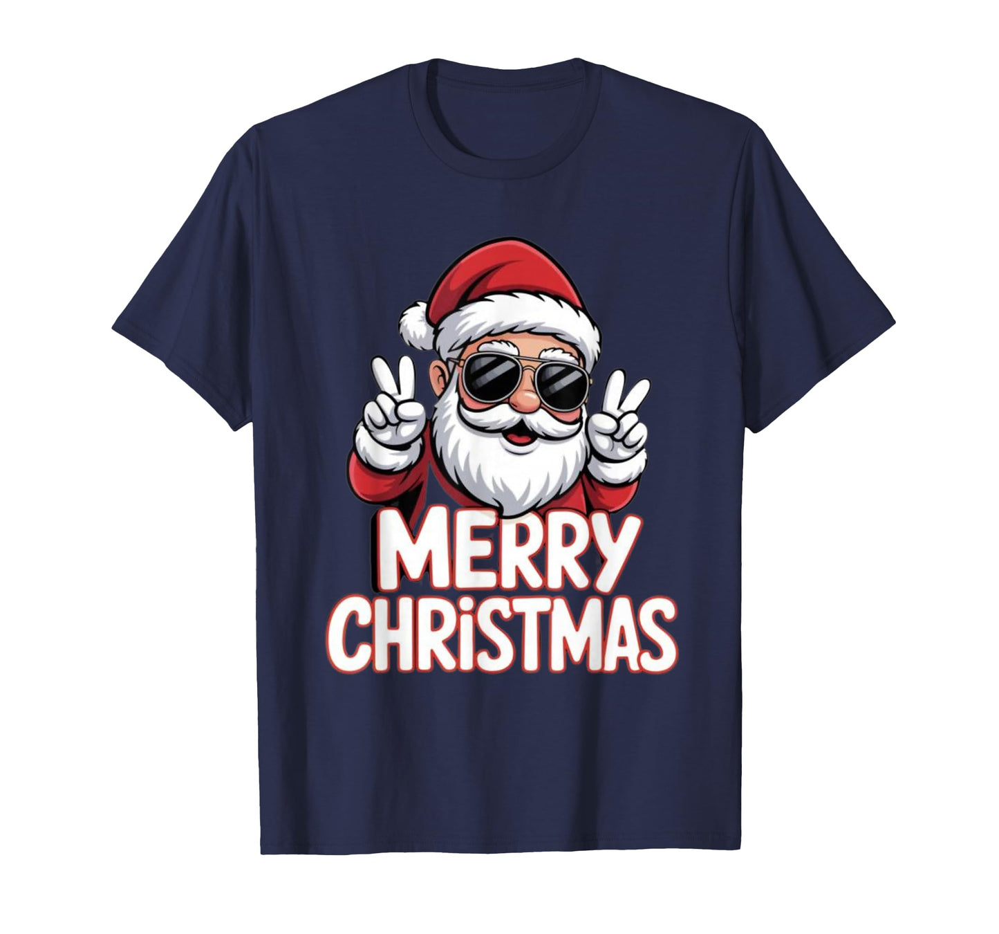 Merry Christmas Santa Peace Sign Cool Look T-Shirt