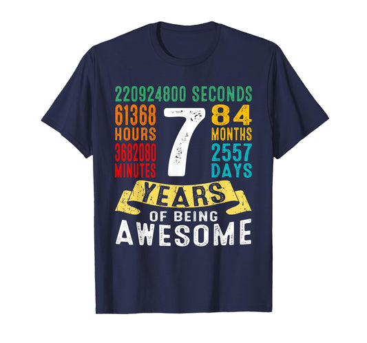 7 Years Old 7th Birthday Gifts Retro Vintage 84 Months T-Shirt