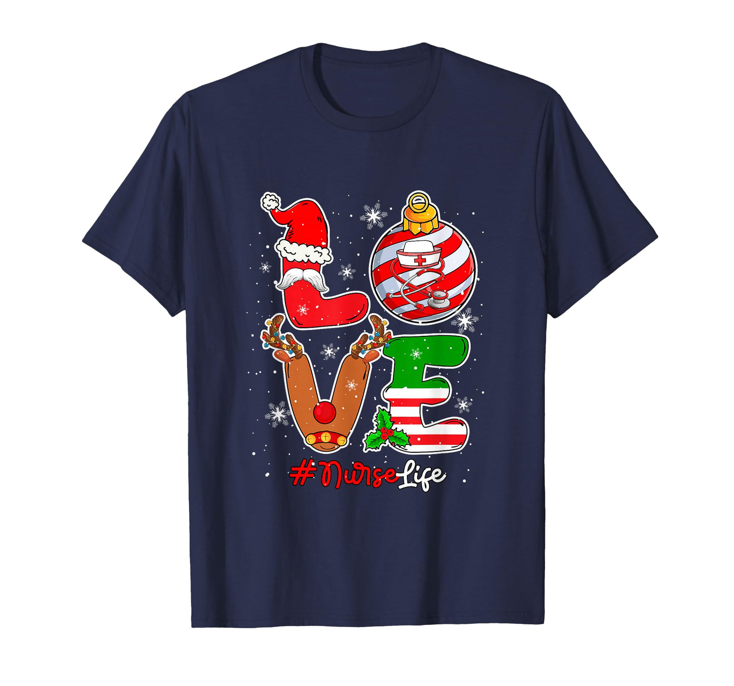 Love Nurse Christmas Santa Reindeer Costume Job Team T-Shirt