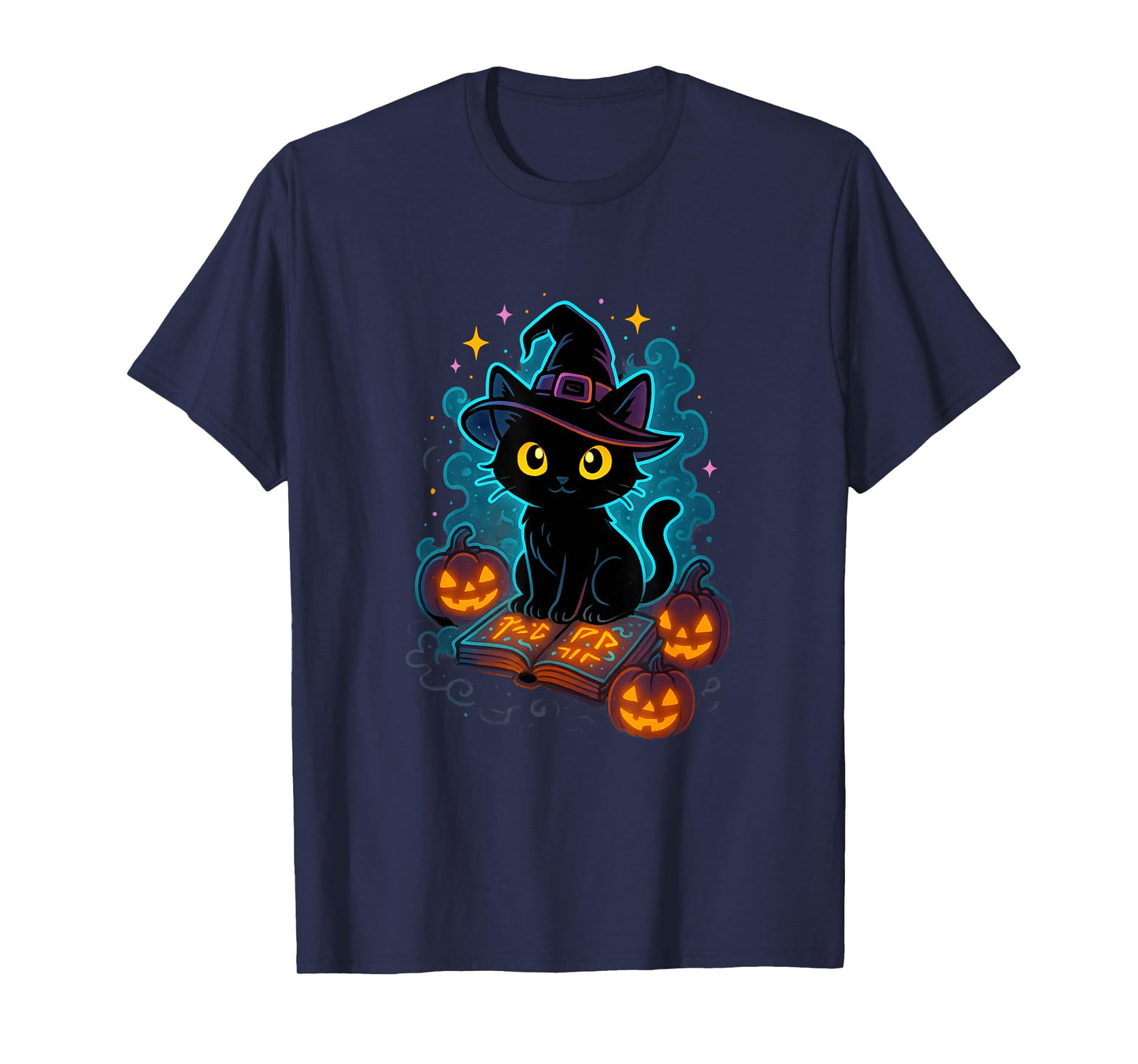 Spooky Witch Cat Halloween Costume Black Cats Books Pumpkin T-Shirt