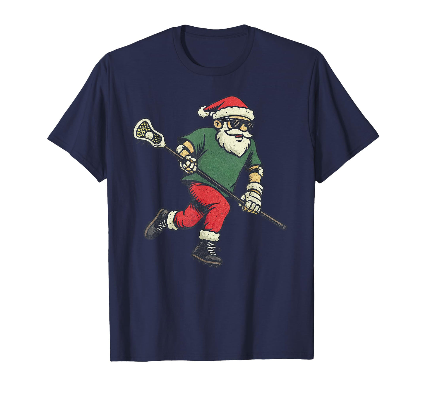 Santa Playing Lacrosse Christmas Vintage Funny Lax Xmas T-Shirt