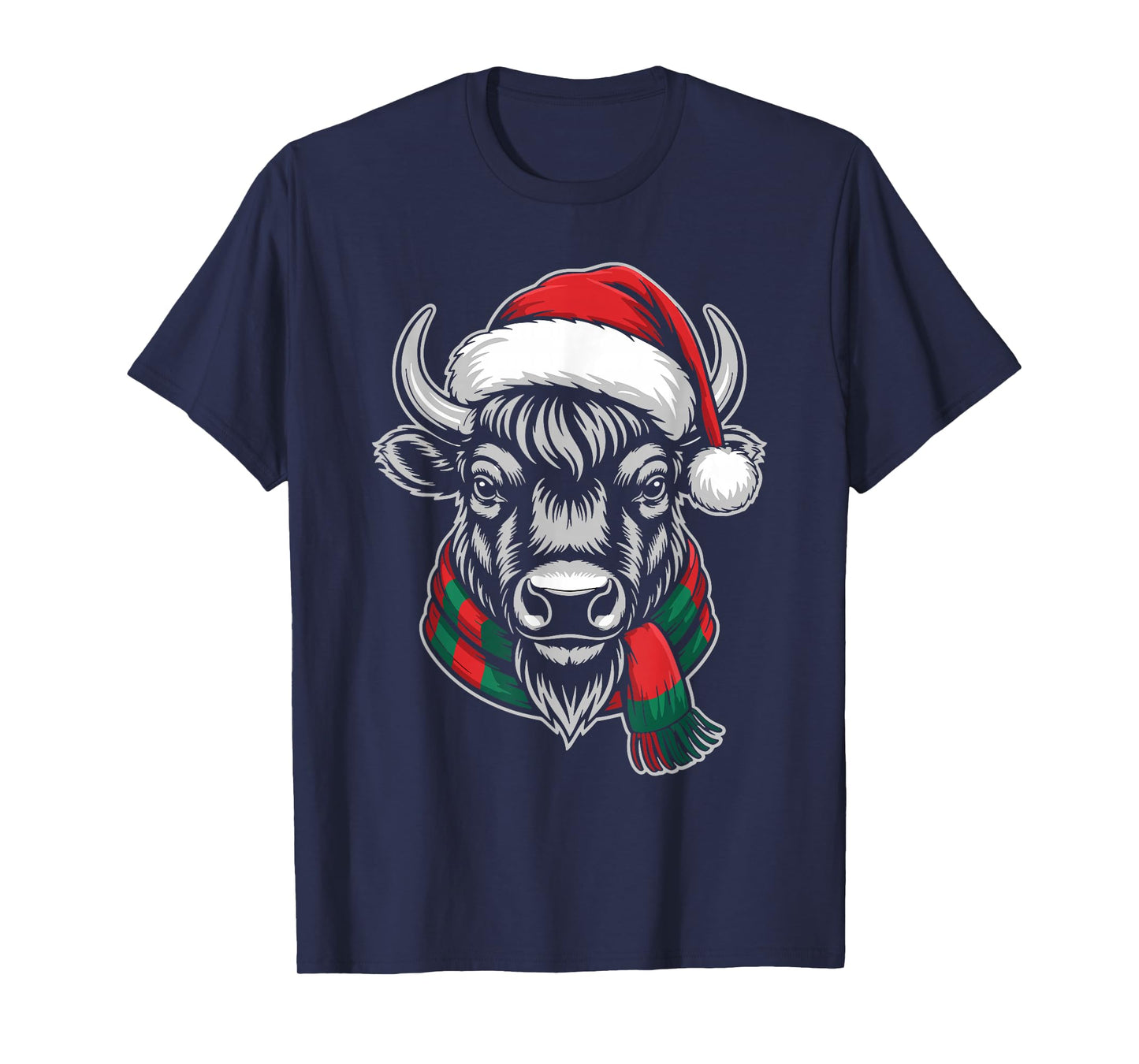 Bison Xmas Santa Hat Scarf Christmas Costume T-Shirt