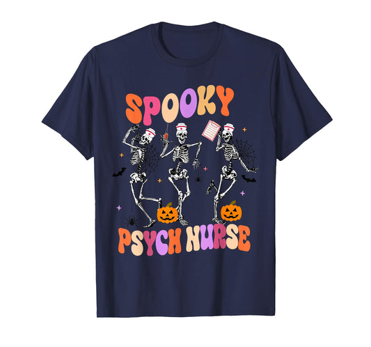 Cute Spooky Psych Nurse Skeleton Psych Nurse Shirt Halloween T-Shirt