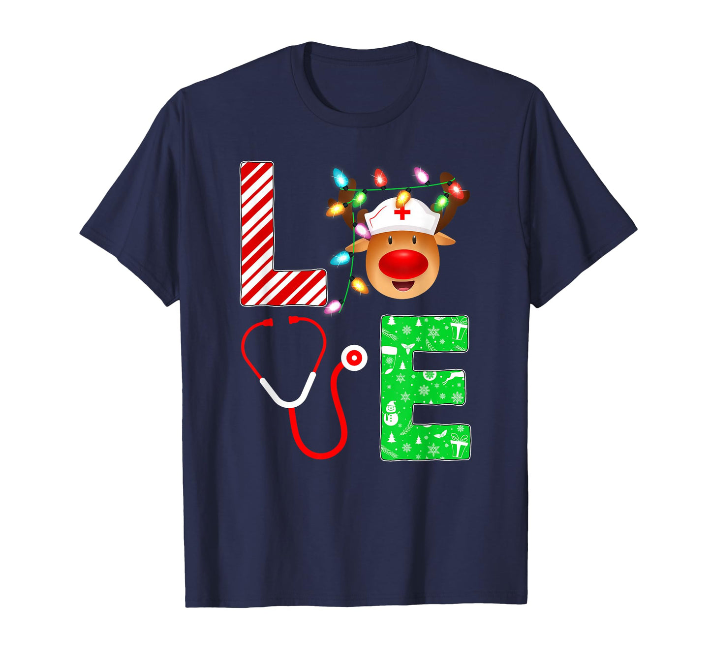 Nursing Scrub Top Santa Elf Reindeer Love Nurse Christmas T-Shirt