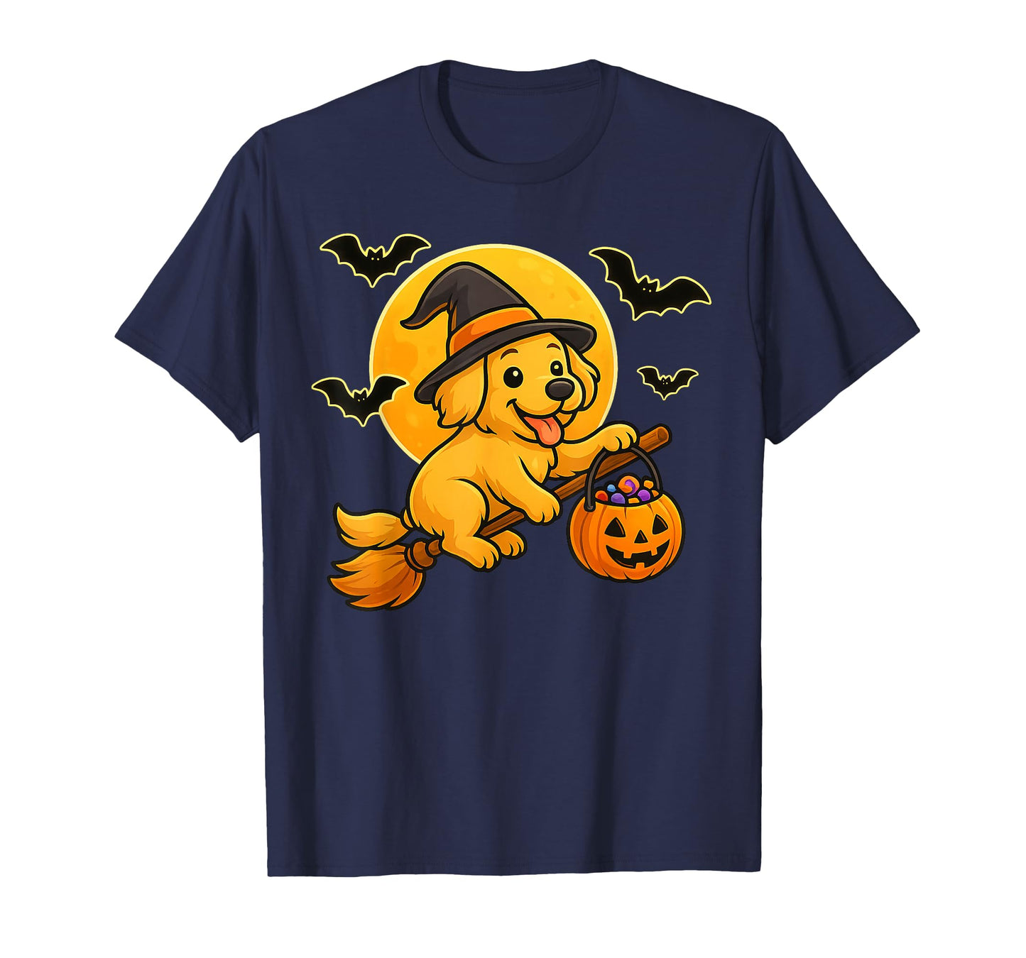 Golden Retriever Witch Pumpkin Halloween Costume Boys Girls T-Shirt