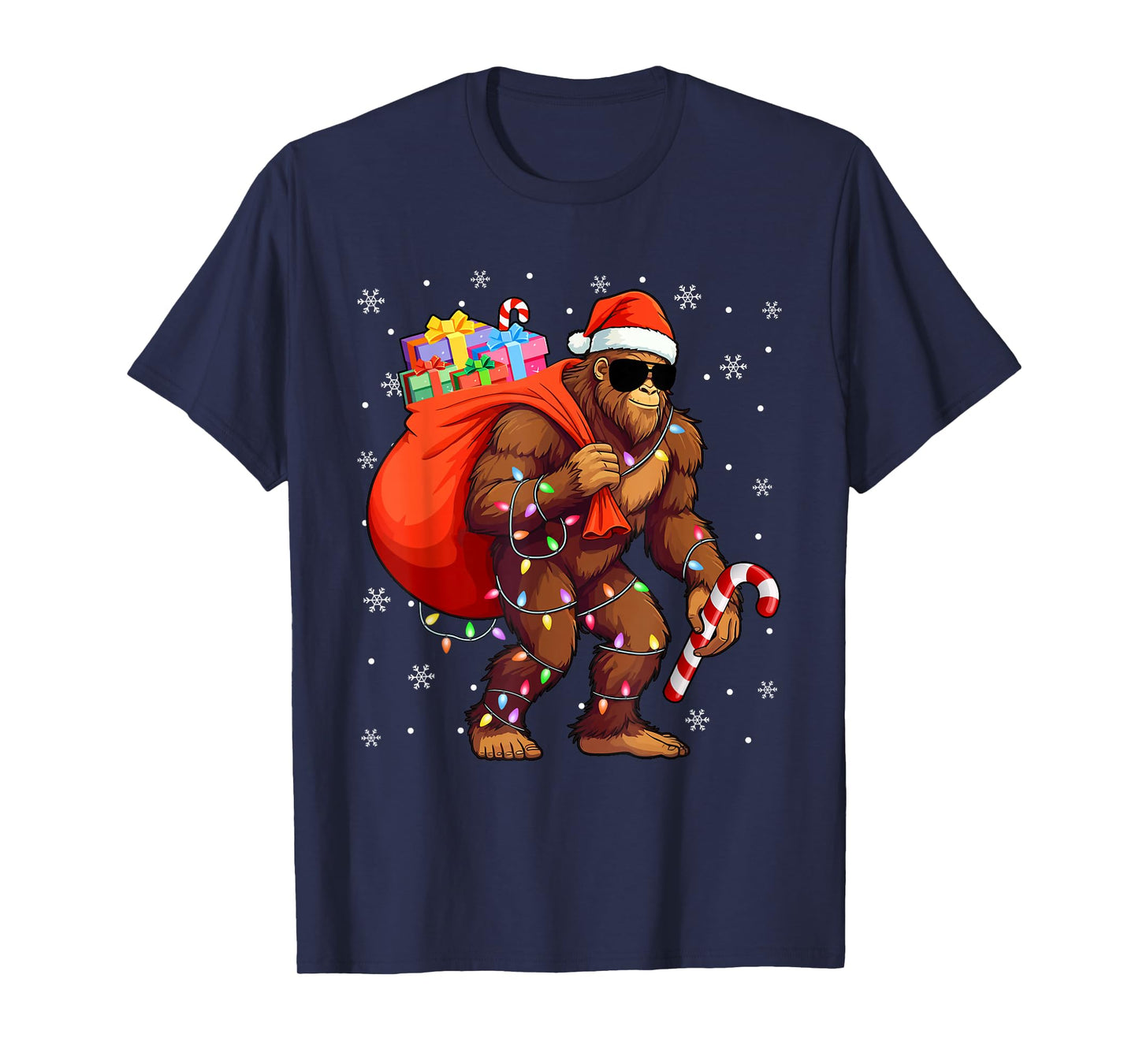 Bigfoot Christmas Lights Candy Cane Xmas Sasquatch Lovers T-Shirt