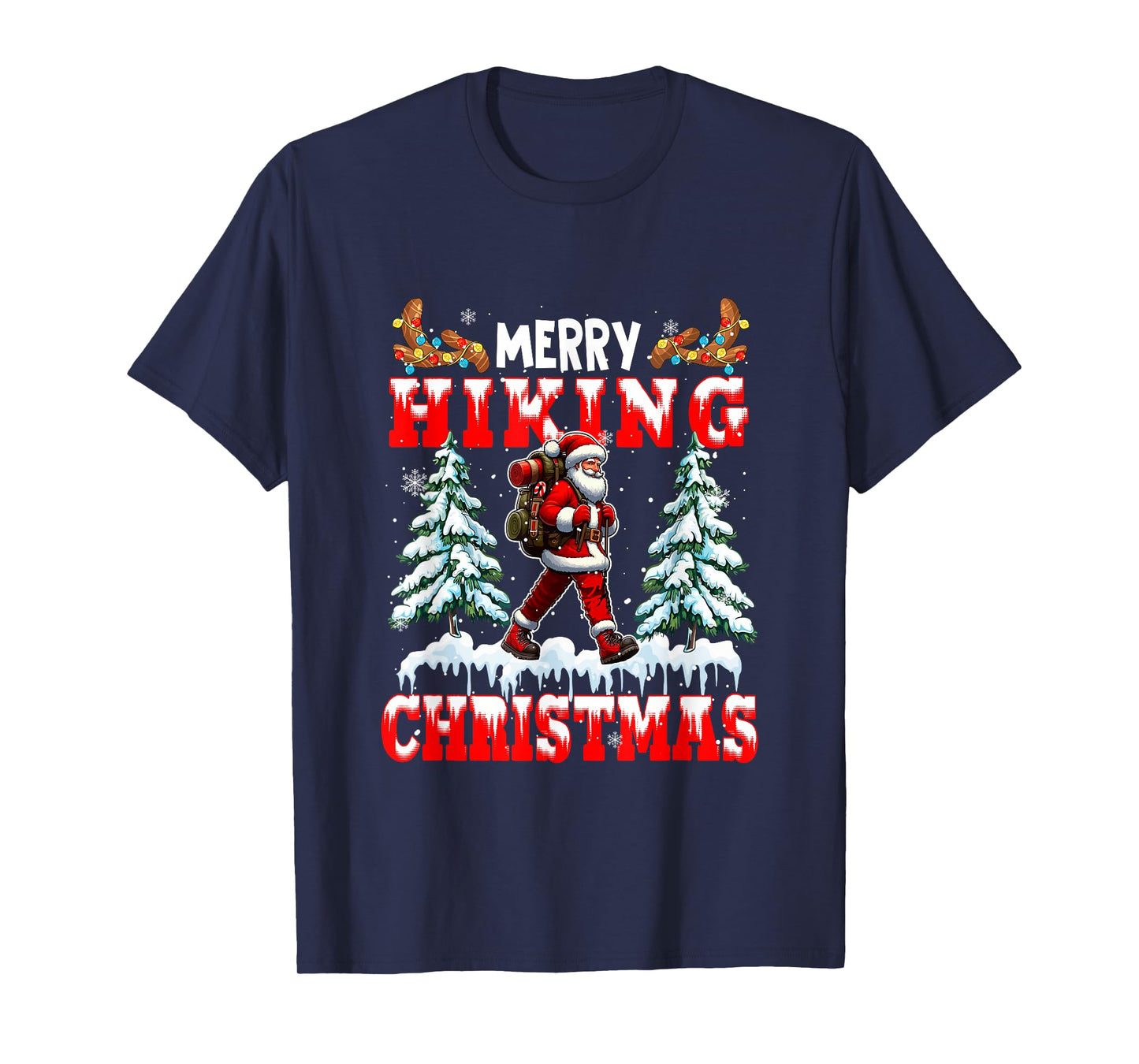 Merry Christmas Hiking Santa Colorful Costume Sport Lover T-Shirt