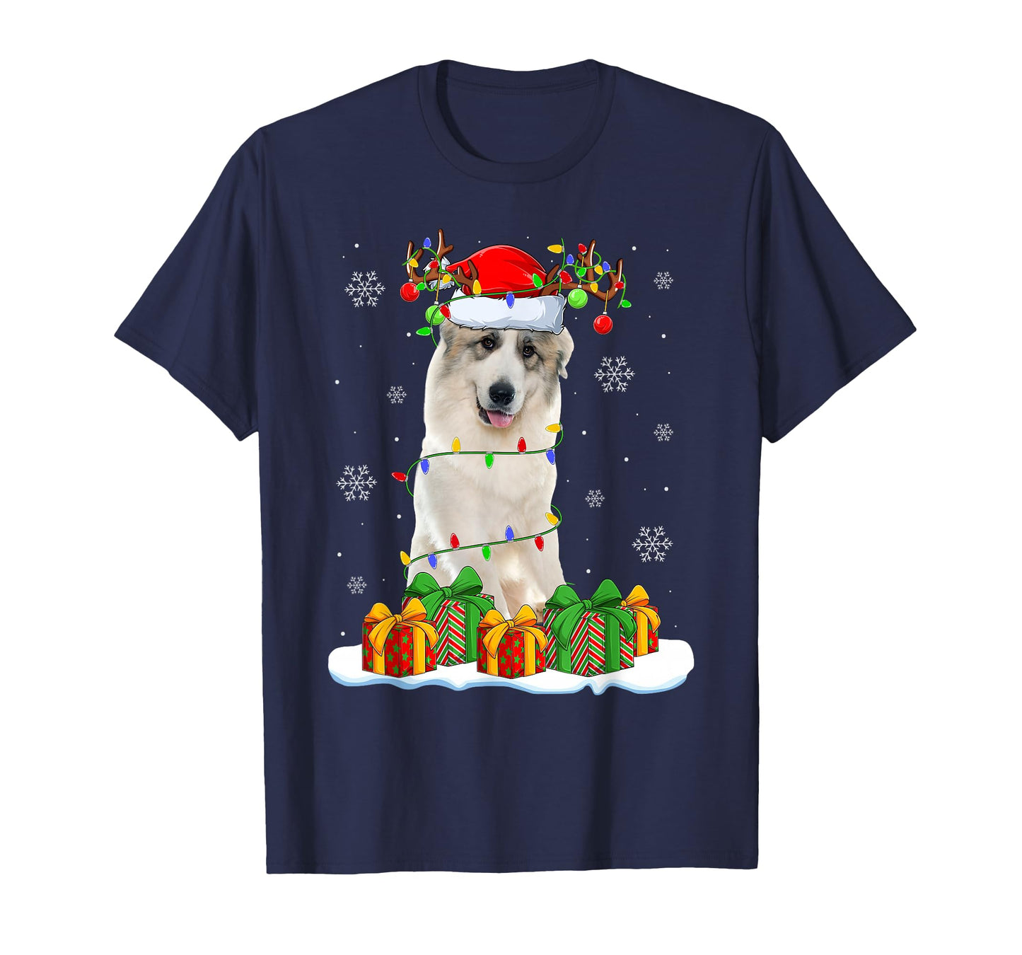 Great Pyrenees Dog Christmas Lights Santa Pet Dog Lover Xmas T-Shirt
