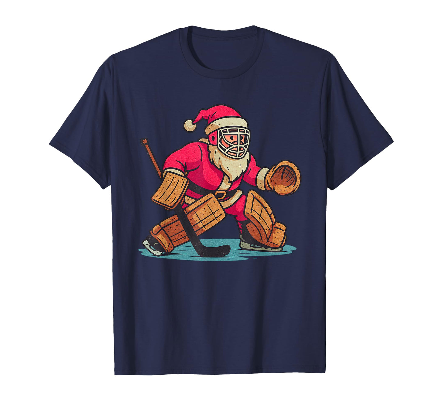 Santa Playing Hockey Goalie Christmas Vintage Funny Xmas T-Shirt