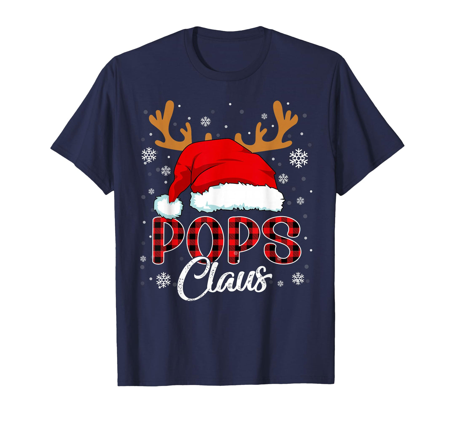 Pops Claus Santa Hat Christmas Red Plaid Matching Family T-Shirt