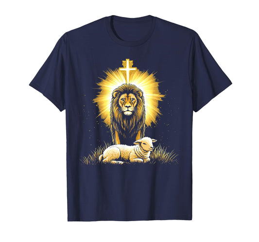 Vintage Lion And Lamb Cross Jesus Religious Faith Christian T-Shirt