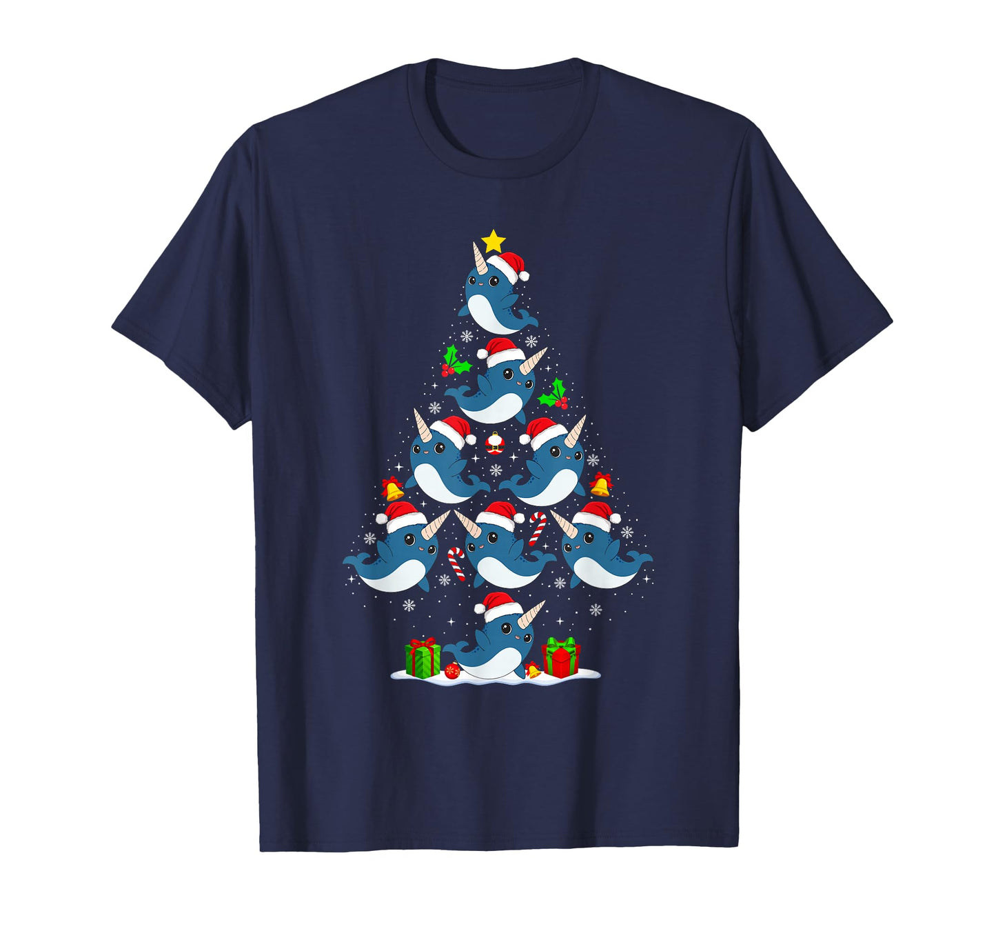 Narwhal Christmas Tree Lights Funny Xmas Santa Animal Lover T-Shirt