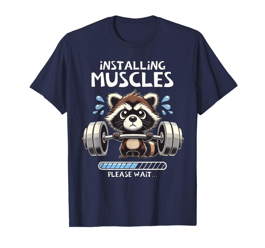 Funny Cute Raccoon Workout Gym Fitness Weightlifting T-Shirt