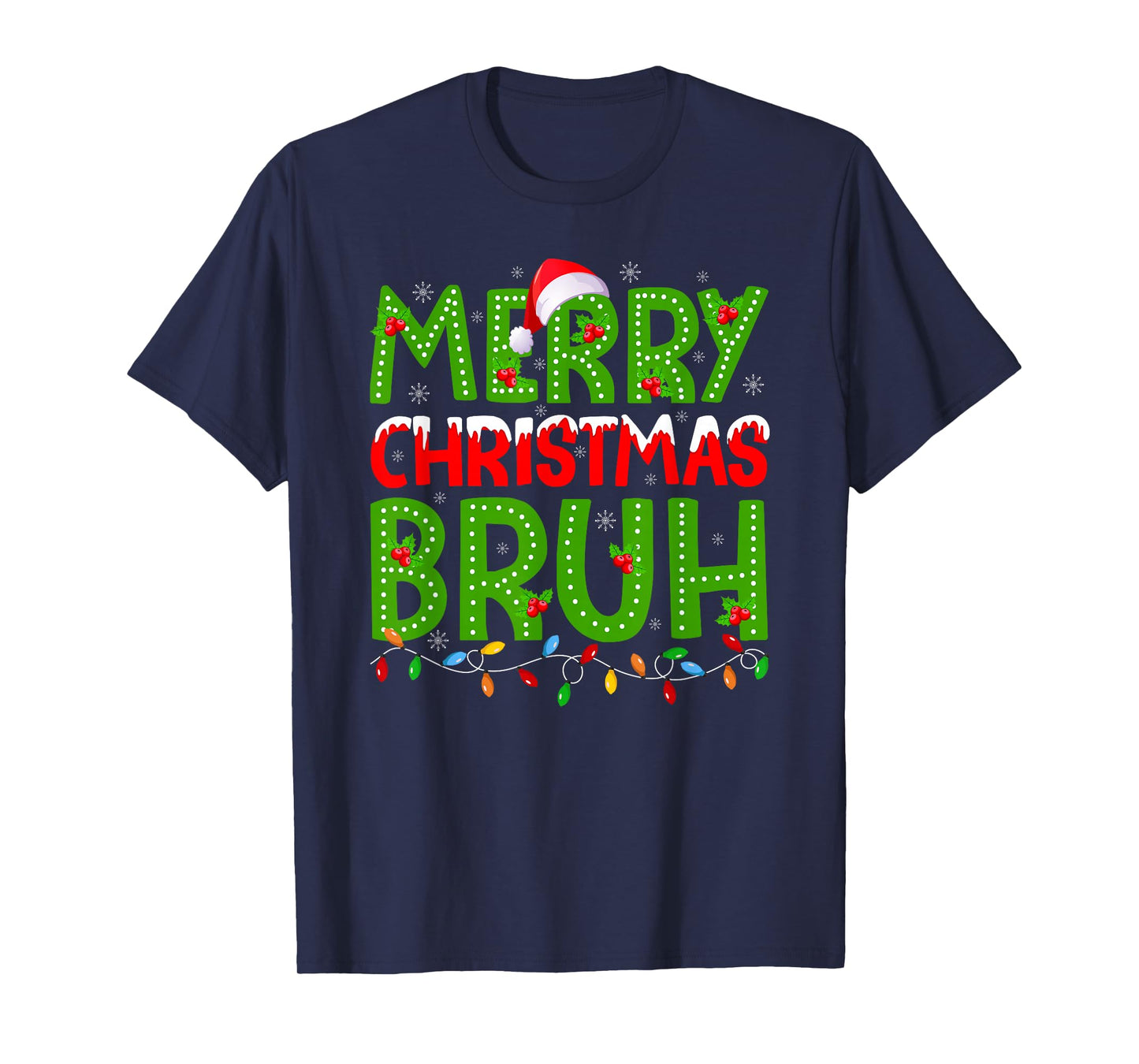 Merry Christmas Bruh Santa Family Pajamas Xmas Lights Boys T-Shirt