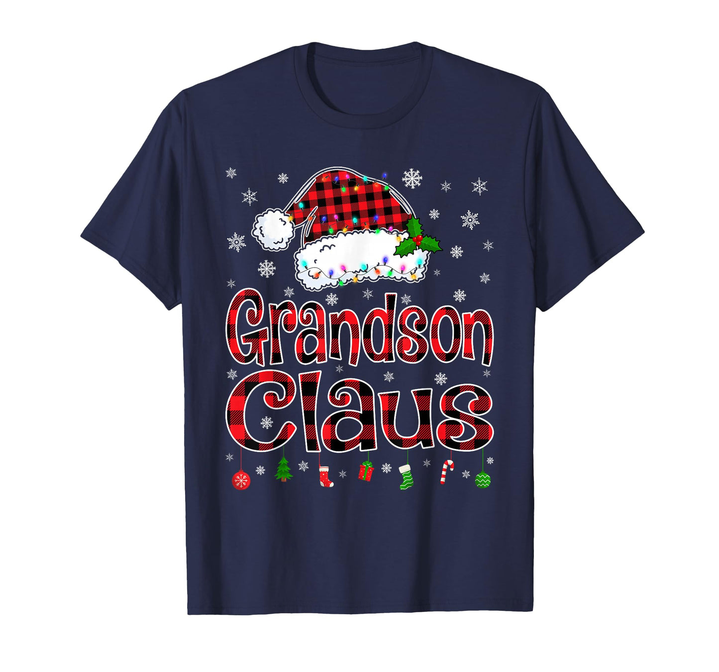 Grandson Claus Christmas Lights Xmas Pajama Matching Family T-Shirt