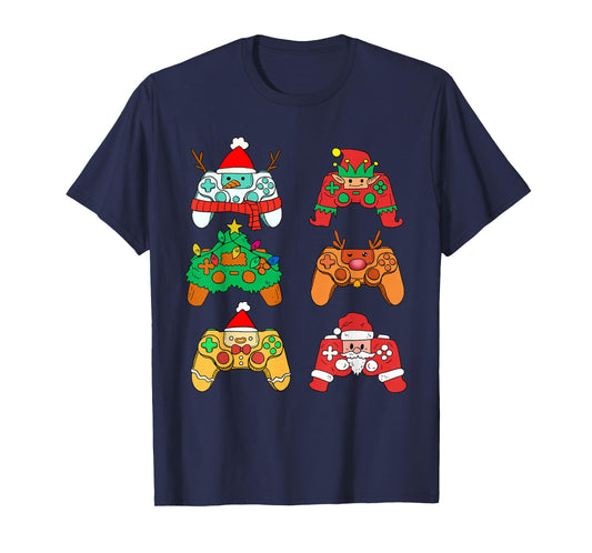 Christmas Santa Elf Gaming Controllers Gamer Xmas Boys Kids T-Shirt