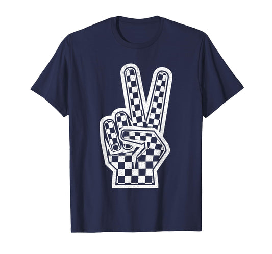 Checkered Peace Sign Shirt Vintage Racing Flag Kids Boy Girl T-Shirt