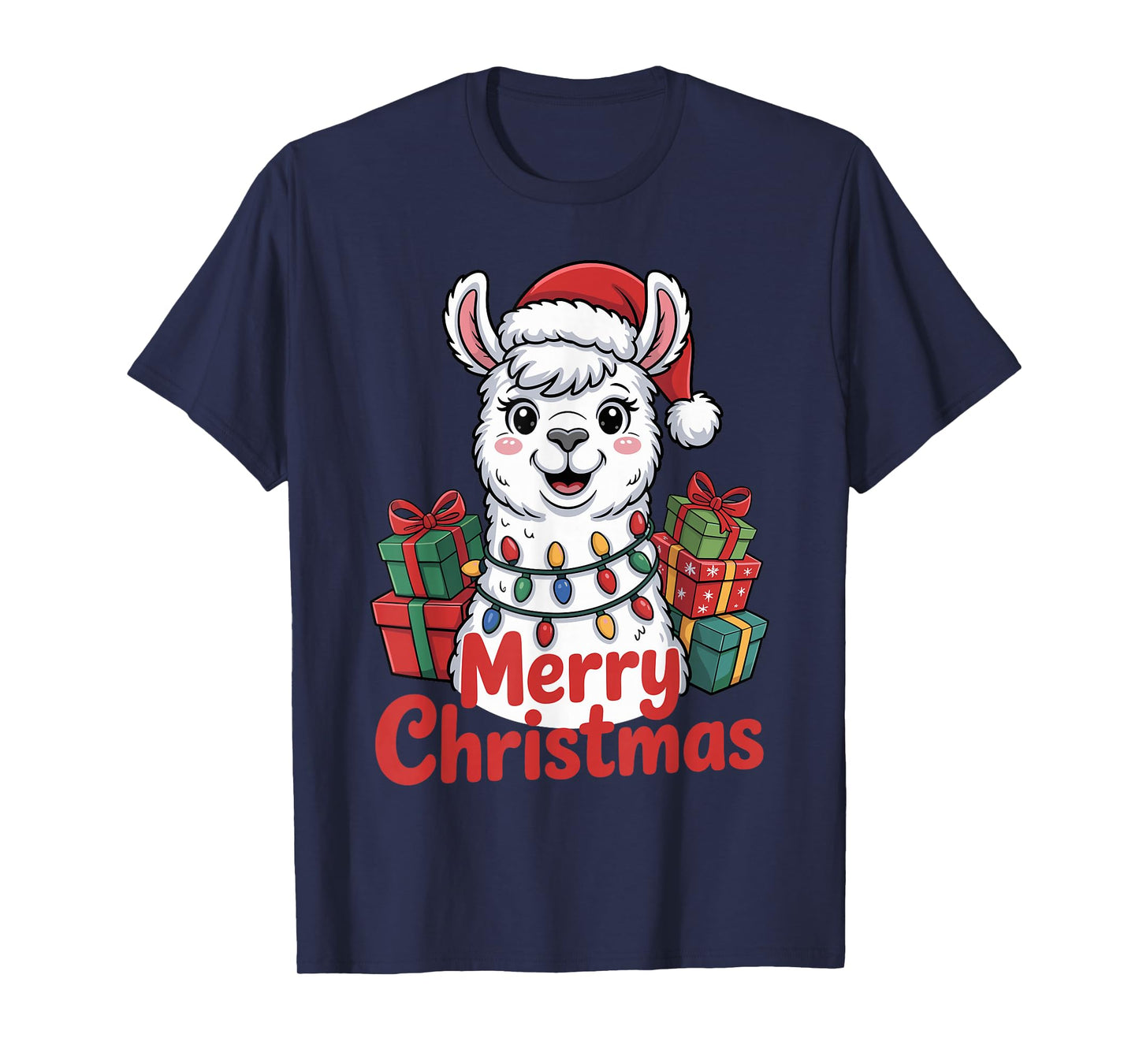 Llama Santa Hat Christmas Design Funny Animal Lovers Holiday T-Shirt