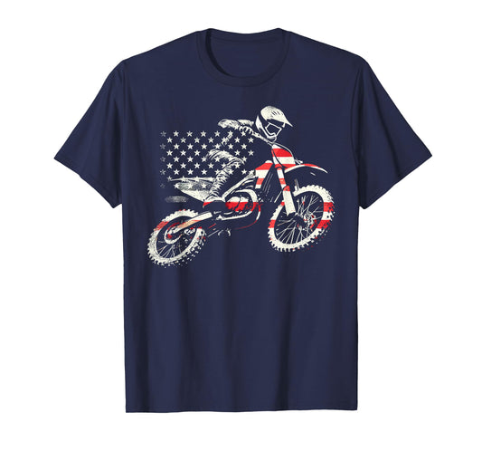 Dirt Bike Retro American Flag Motocross Enduro T-Shirt