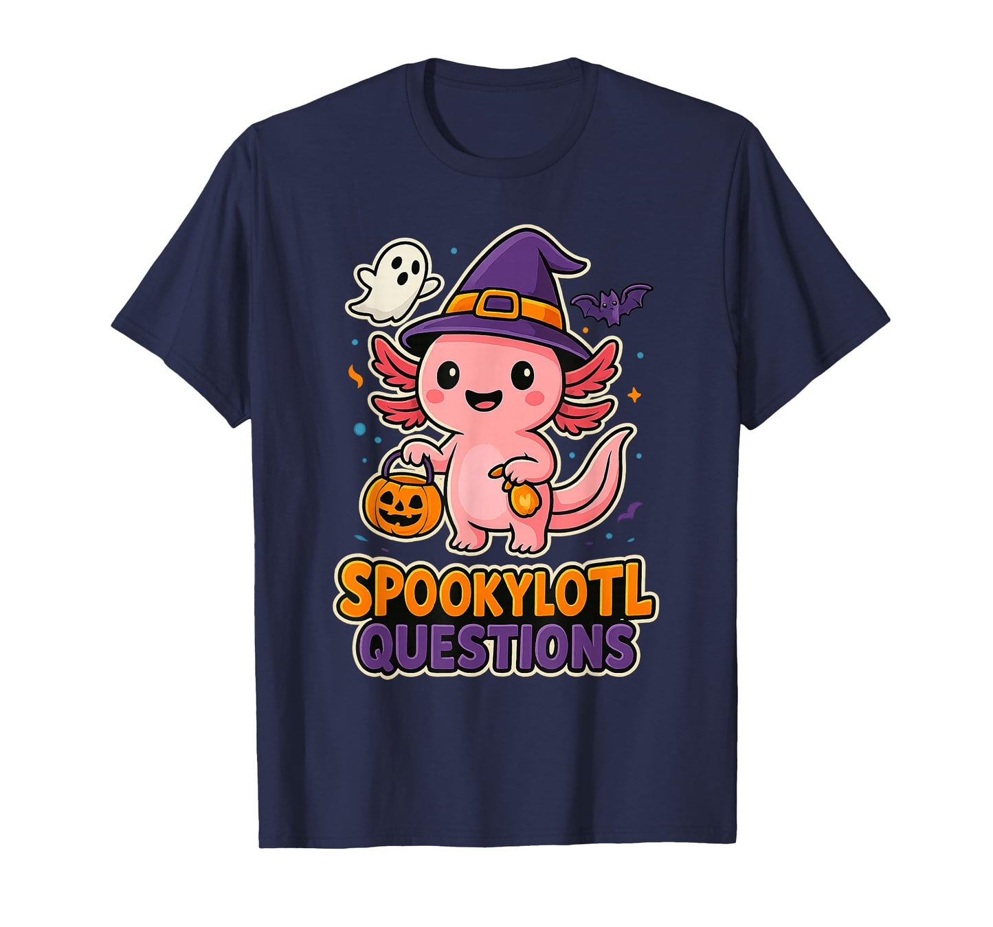 Funny Halloween Axolotl Spookylotl Pumpkin Kawaii Question T-Shirt